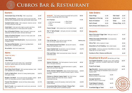 Optical Design & Print - Cubros Bar & Restaurant Menu